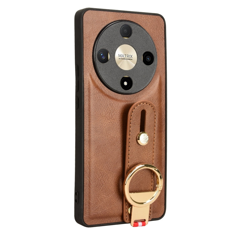 For Honor X9b/Magic6 Lite 5G Wristband Leather Back Phone Case(Brown)