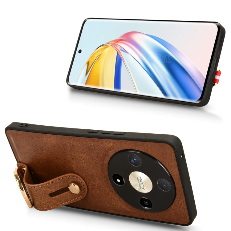 For Honor X9b/Magic6 Lite 5G Wristband Leather Back Phone Case(Brown)