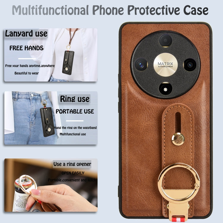 For Honor X9b/Magic6 Lite 5G Wristband Leather Back Phone Case(Brown)