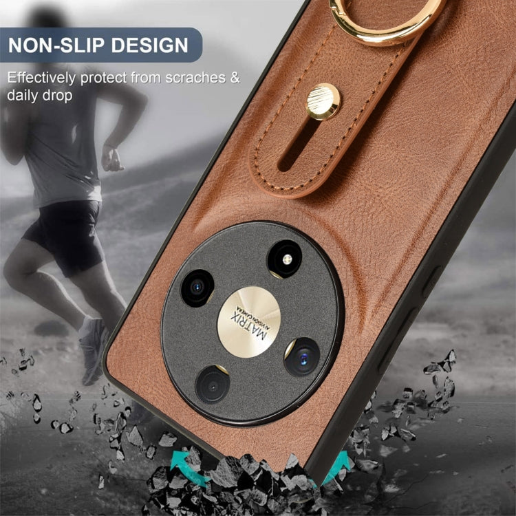 For Honor X9b/Magic6 Lite 5G Wristband Leather Back Phone Case(Brown)