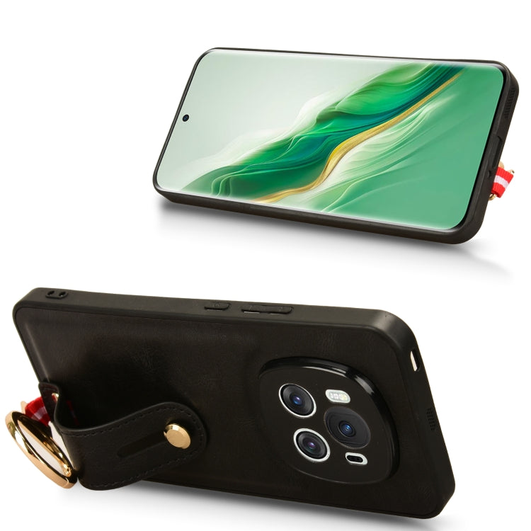 For Honor Magic6 Wristband Leather Back Phone Case(Black)