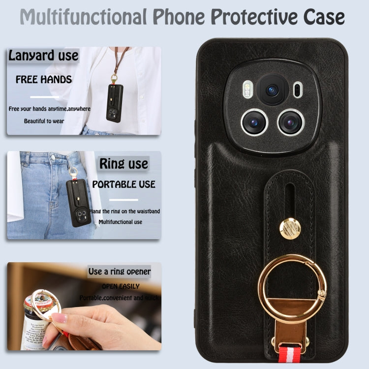 For Honor Magic6 Wristband Leather Back Phone Case(Black)