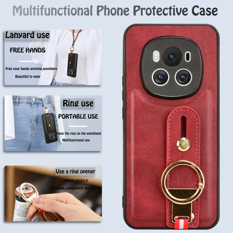 For Honor Magic6 Wristband Leather Back Phone Case(Red)