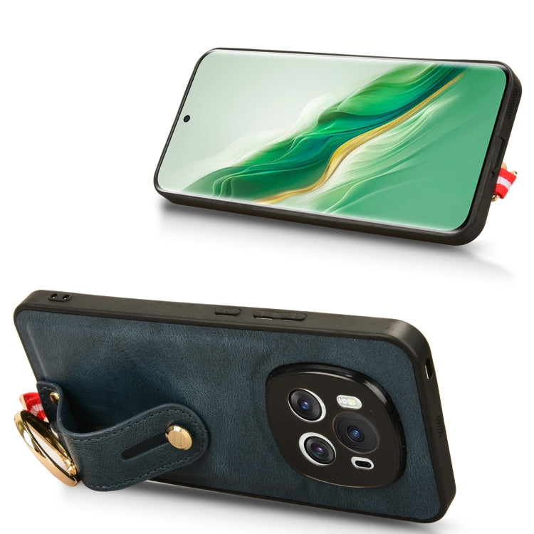 For Honor Magic6 Wristband Leather Back Phone Case(Blue)