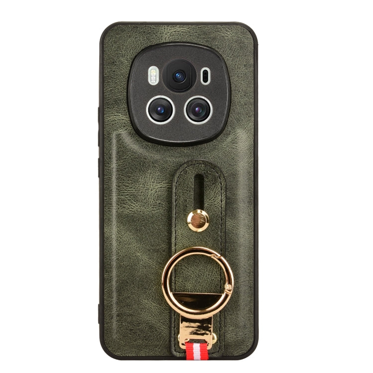 For Honor Magic6 Wristband Leather Back Phone Case(Green)