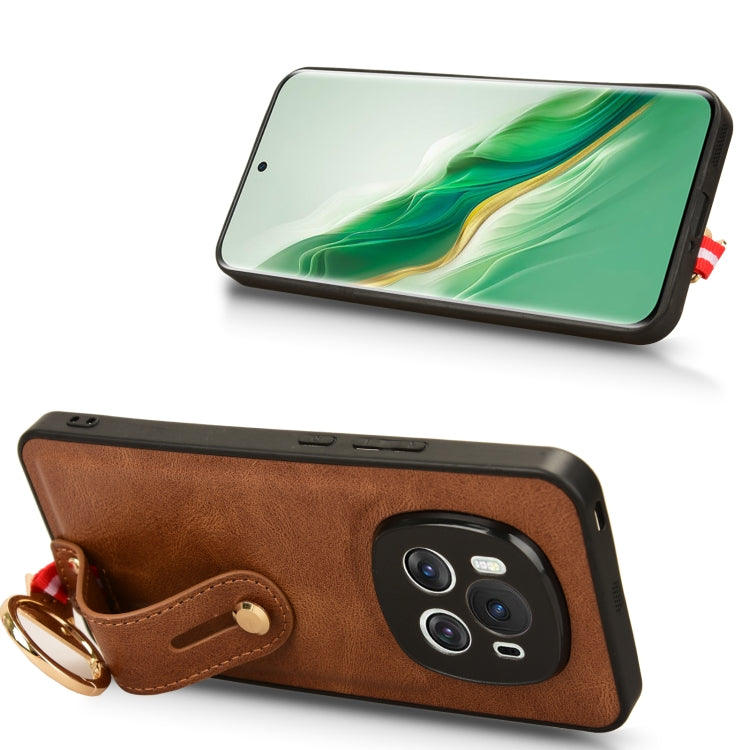 For Honor Magic6 Wristband Leather Back Phone Case(Brown)