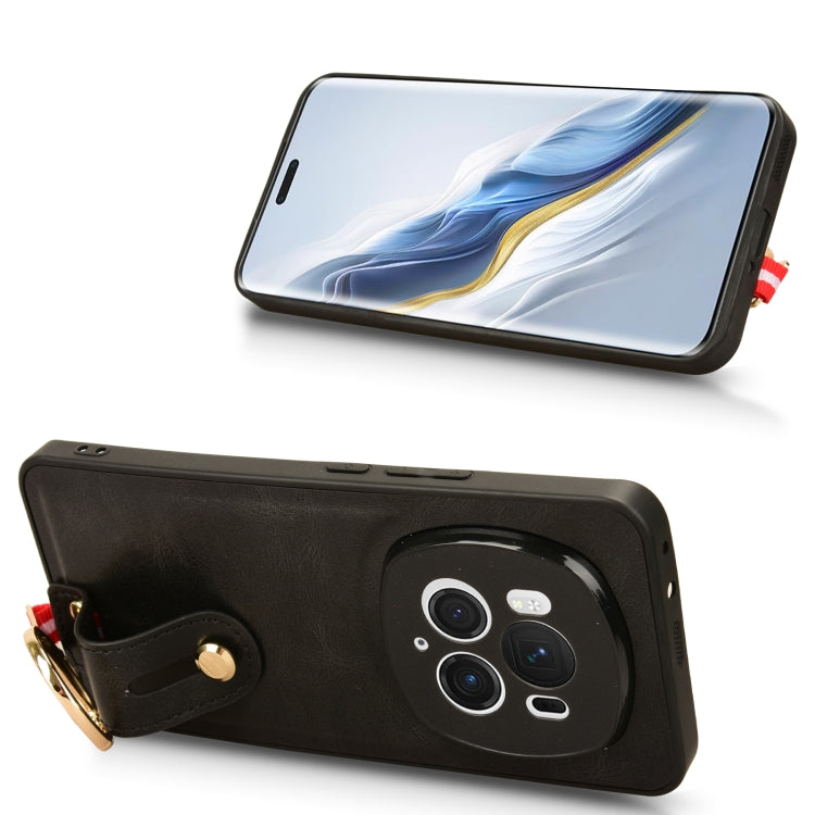 For Honor Magic6 Pro Wristband Leather Back Phone Case(Black)