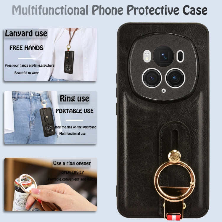 For Honor Magic6 Pro Wristband Leather Back Phone Case(Black)