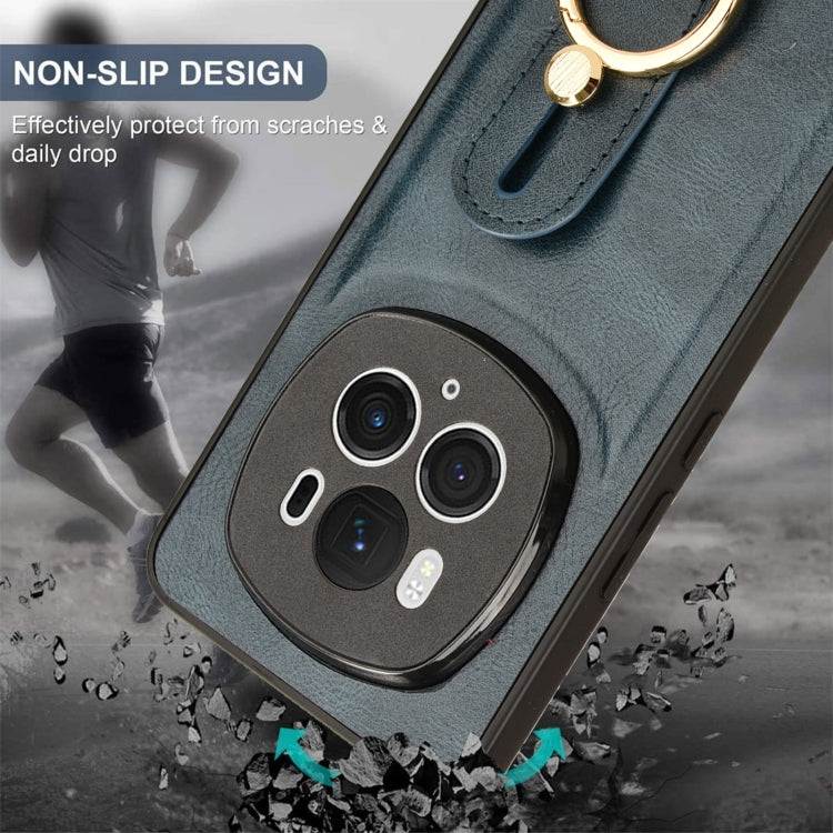 For Honor Magic6 Pro Wristband Leather Back Phone Case(Blue)