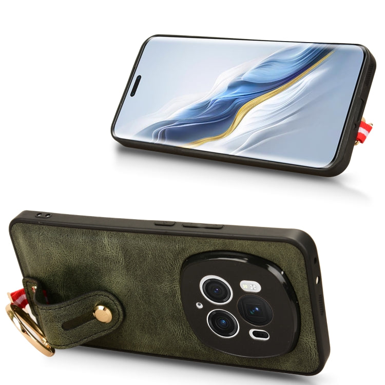 For Honor Magic6 Pro Wristband Leather Back Phone Case(Green)