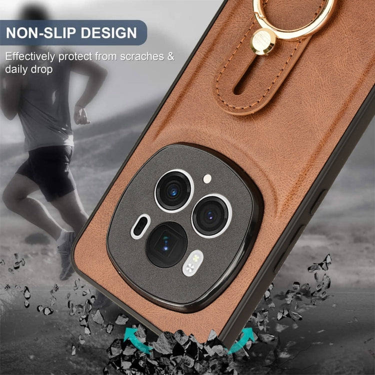 For Honor Magic6 Pro Wristband Leather Back Phone Case(Brown)
