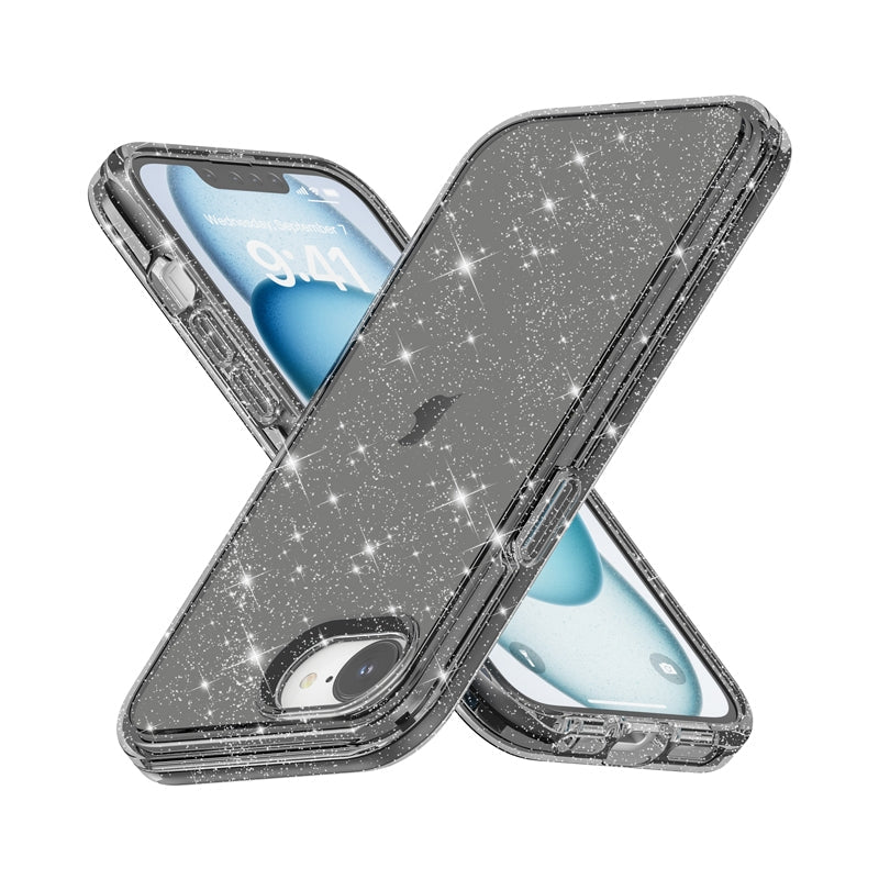 For iPhone 16e Shockproof Terminator Glitter Powder Phone Case(Black)