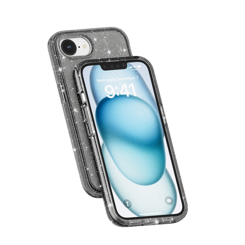 For iPhone 16e Shockproof Terminator Glitter Powder Phone Case(Black)