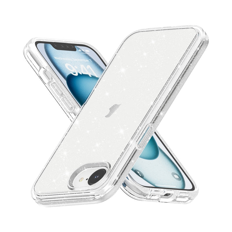 For iPhone 16e Shockproof Terminator Glitter Powder Phone Case(White)