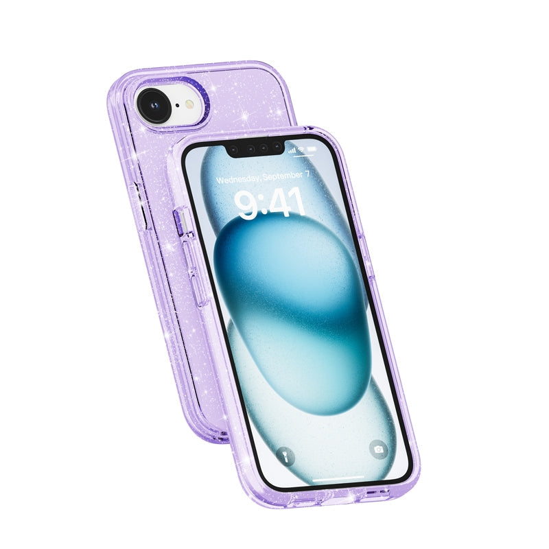 For iPhone 16e Shockproof Terminator Glitter Powder Phone Case(Purple)