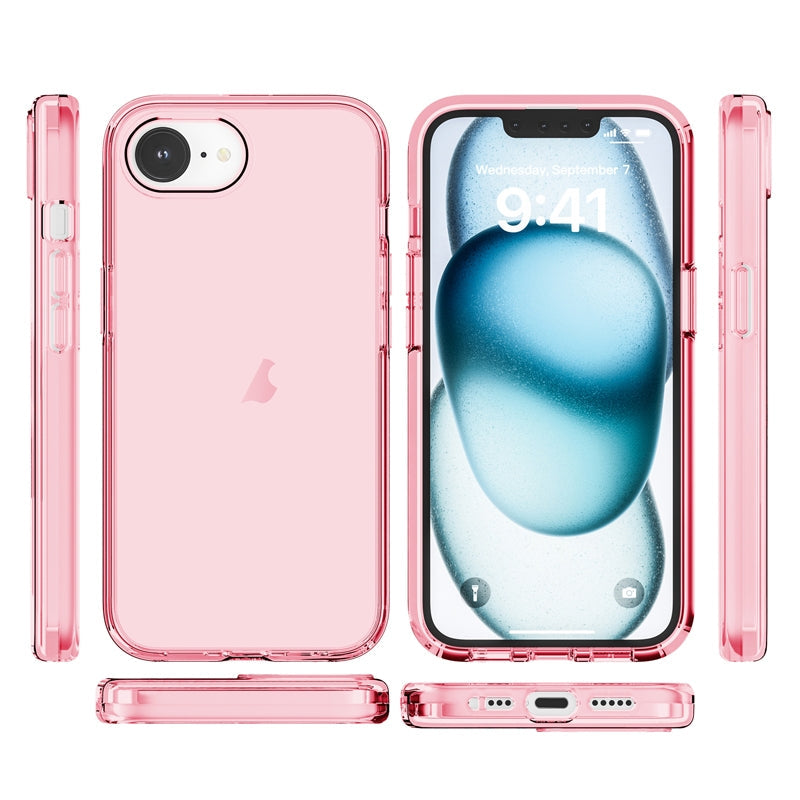 For iPhone 16e Shockproof Terminator Transparent Phone Case(Pink)