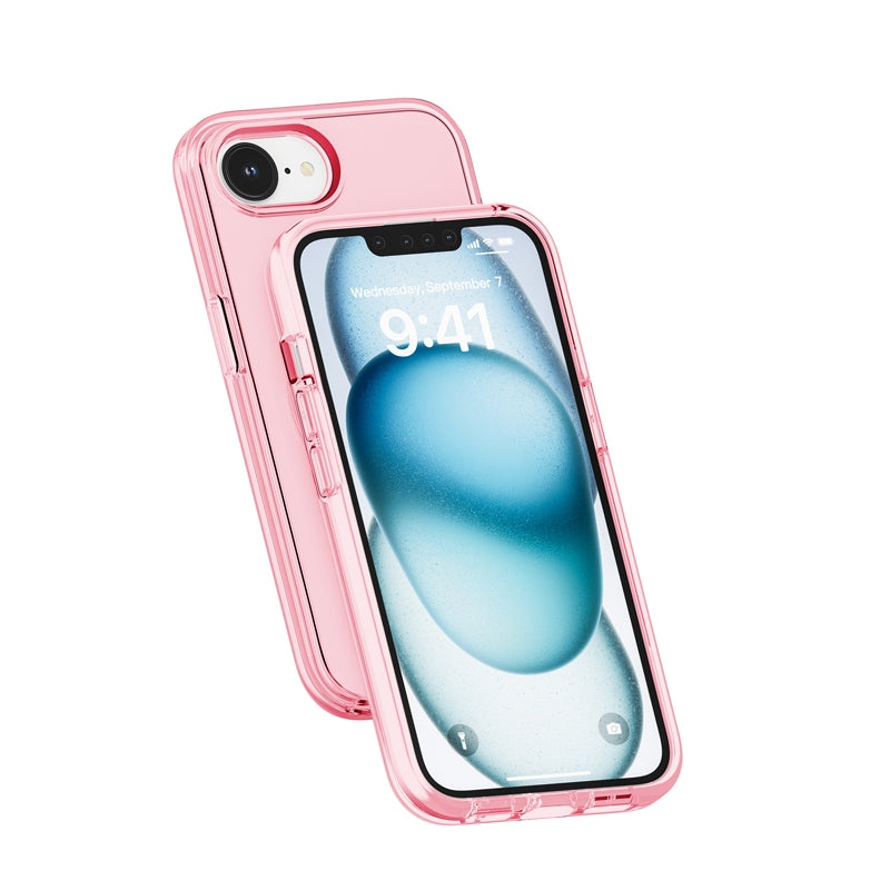 For iPhone 16e Shockproof Terminator Transparent Phone Case(Pink)