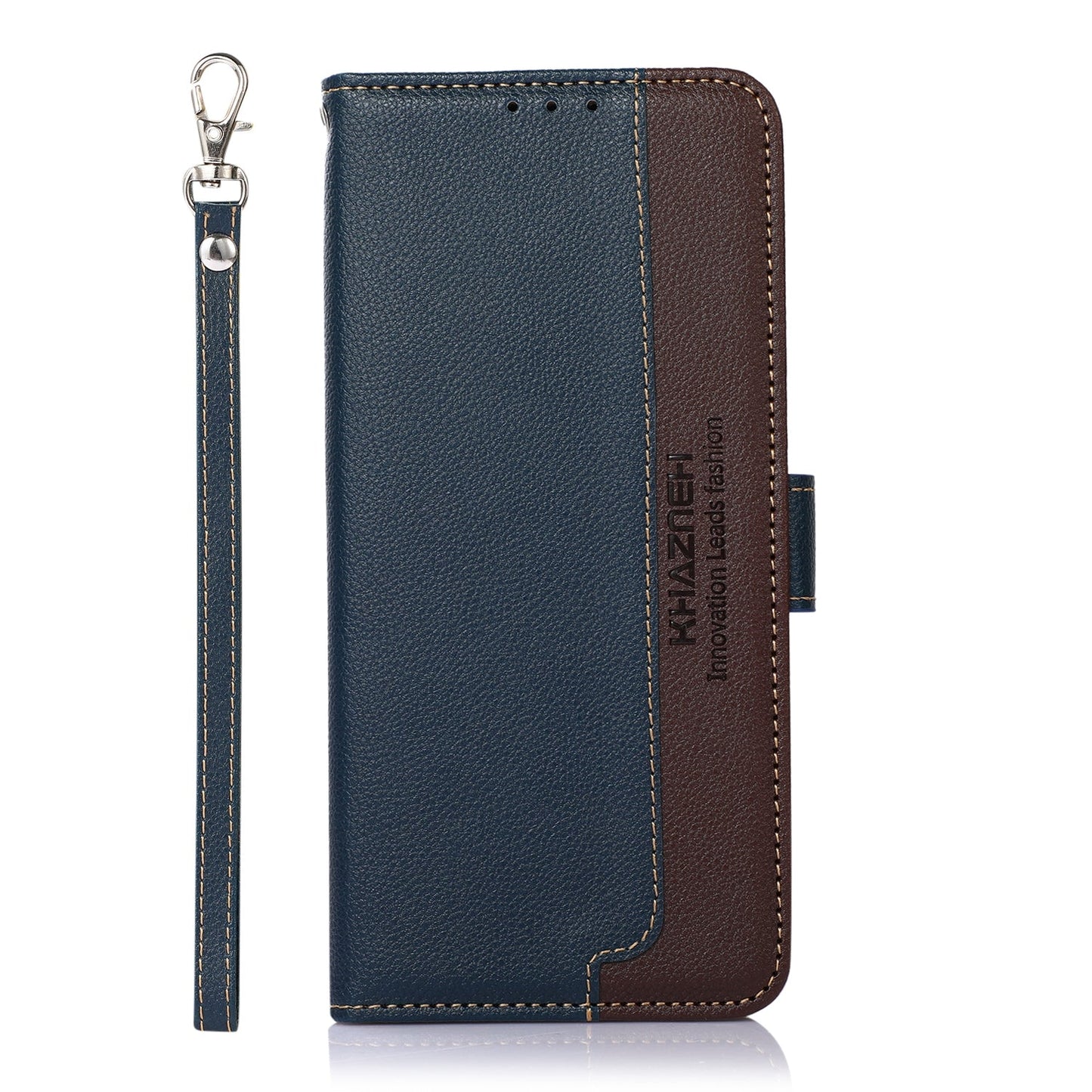 For iPhone 16e KHAZNEH Litchi Texture Leather RFID Phone Case(Blue)