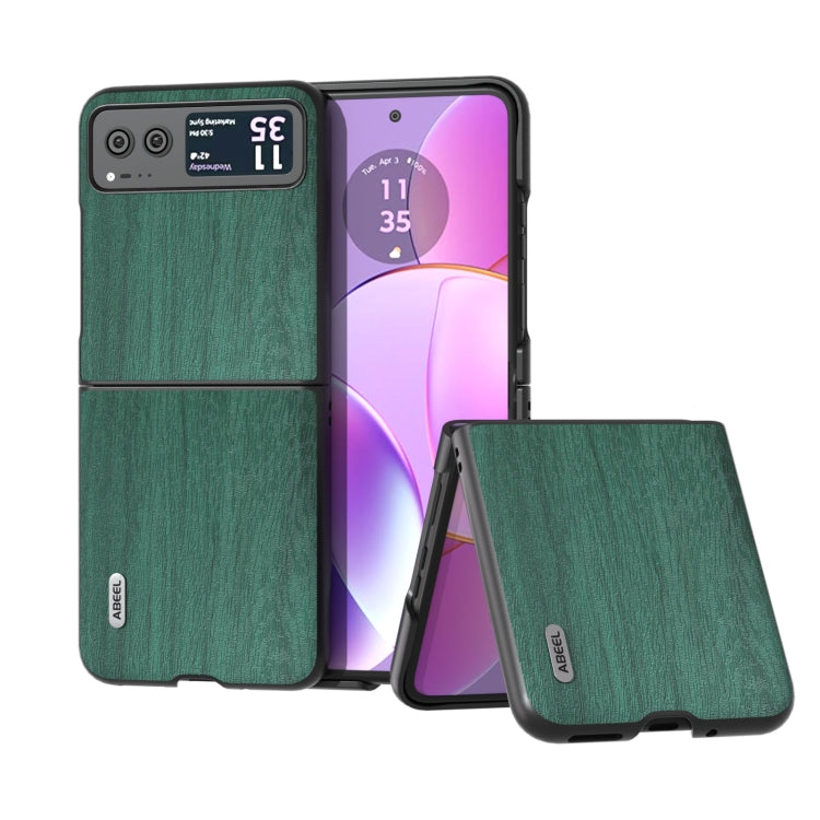 Uniqkart For Motorola Razr 40 ABEEL Wood Texture PU Phone Case(Green)
