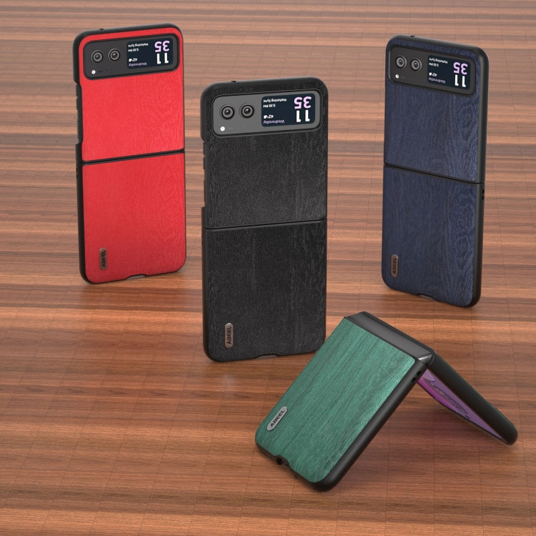 Uniqkart For Motorola Razr 40 ABEEL Wood Texture PU Phone Case(Green)