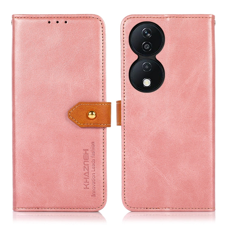 For Honor X7B / Huawei Enjoy 50 Plus KHAZNEH Dual-color Cowhide Texture Flip Leather Phone Case(Rose Gold)