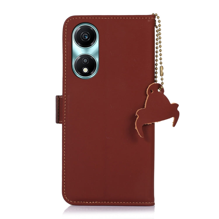 For Honor X5 Plus Genuine Leather Magnetic RFID Leather Phone Case(Coffee)