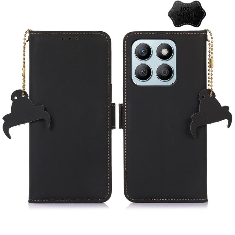 For Honor X8b Genuine Leather Magnetic RFID Leather Phone Case(Black)