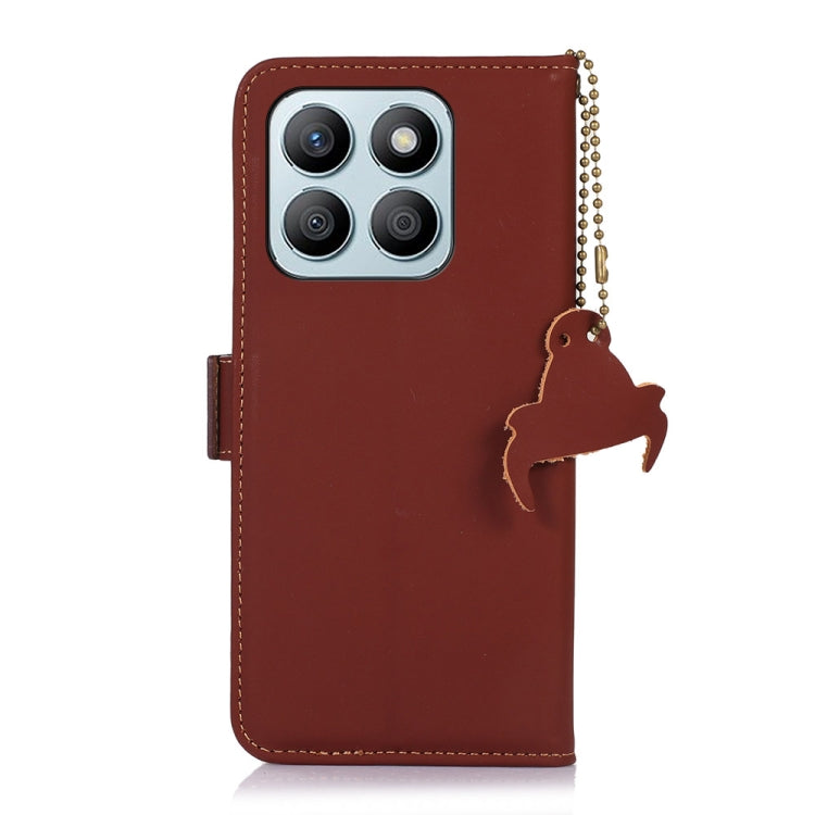 For Honor X8b Genuine Leather Magnetic RFID Leather Phone Case(Coffee)