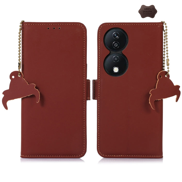 For Honor X7b Genuine Leather Magnetic RFID Leather Phone Case(Coffee)
