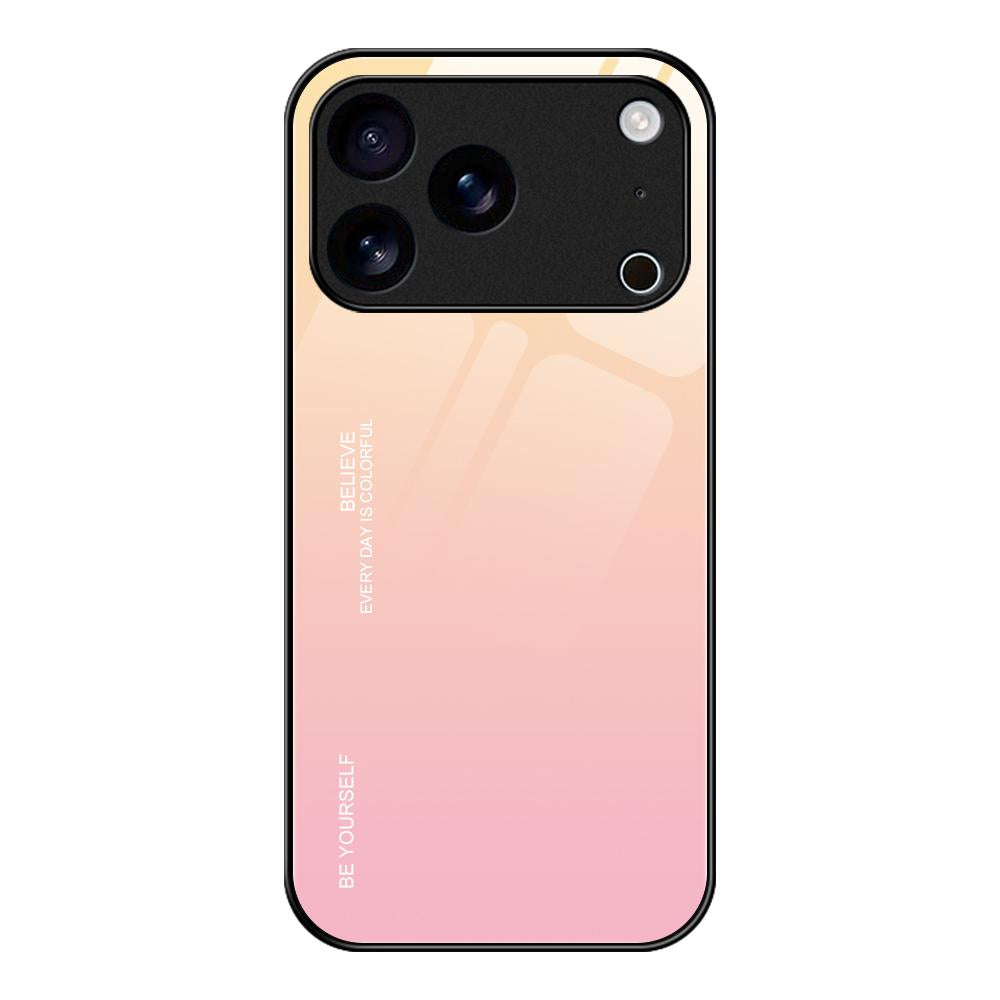Compatible with iPhone 18 Pro Max & 17 Pro Max Gradient Color Glass Phone Case - Yellow Pink