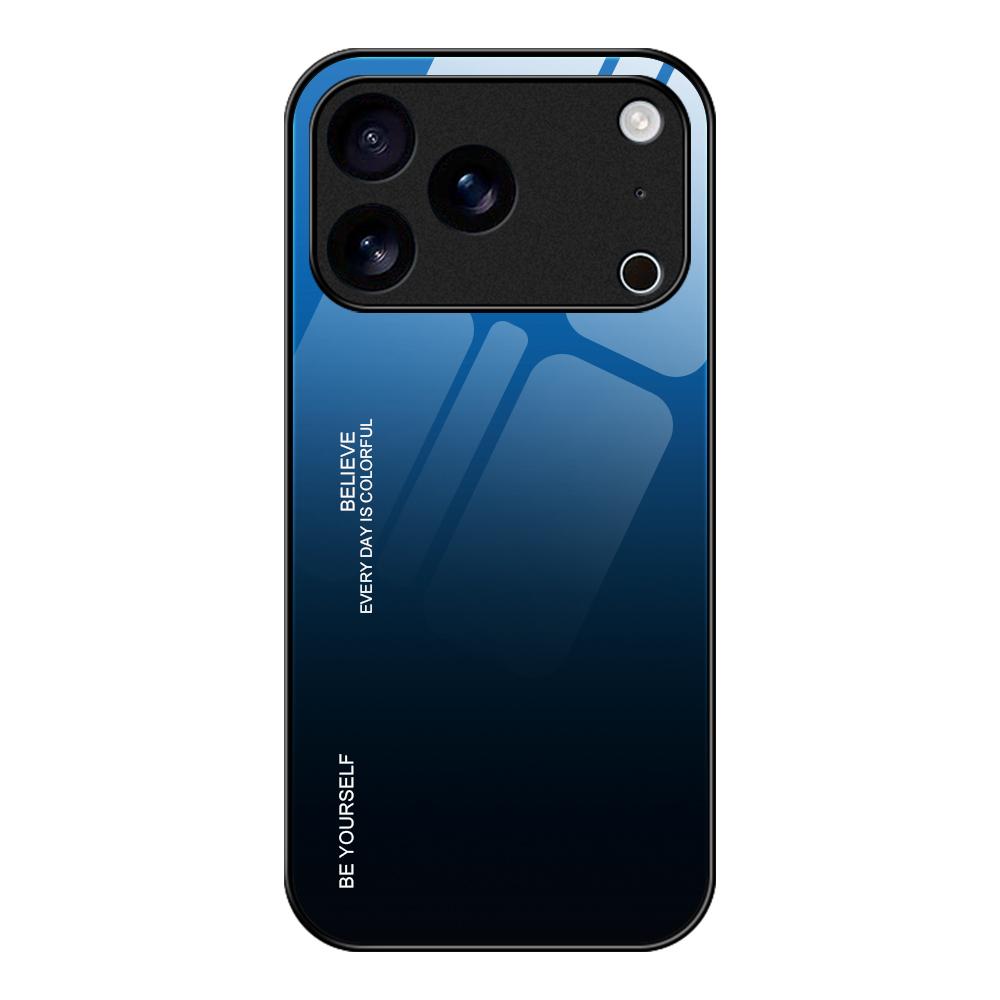 Compatible with iPhone 18 Pro Max & 17 Pro Max Gradient Color Glass Phone Case - Blue Black