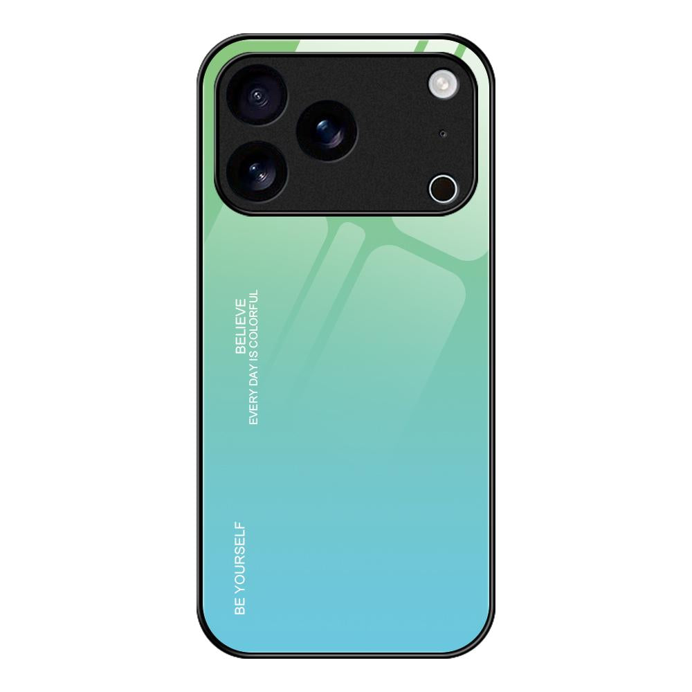 Compatible with iPhone 18 Pro & 17 Pro Gradient Color Glass Phone Case - Green Cyan