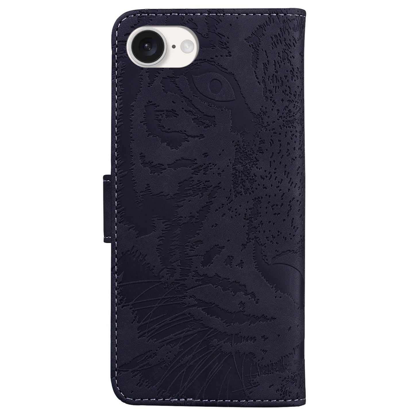 For iPhone 16e Tiger Embossing Pattern Leather Phone Case(Black)