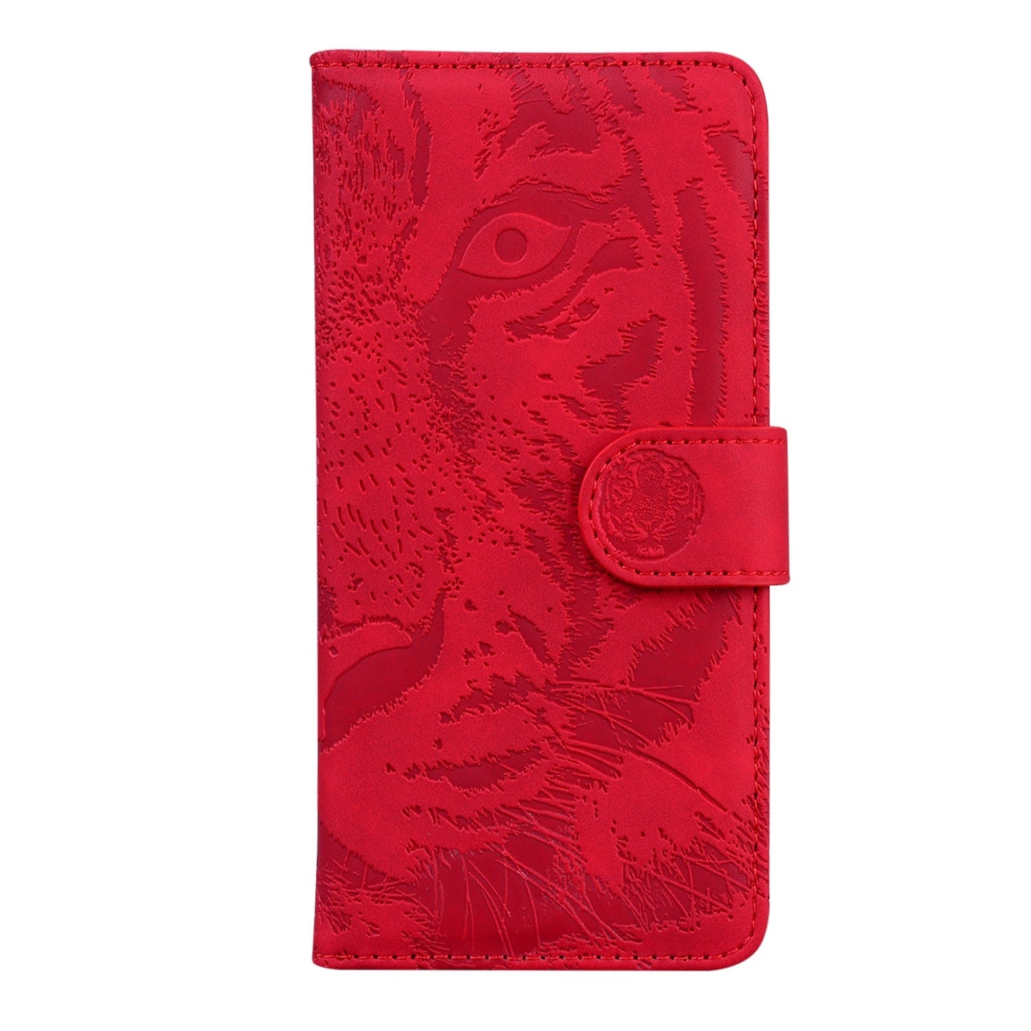 For iPhone 16e Tiger Embossing Pattern Leather Phone Case(Red)