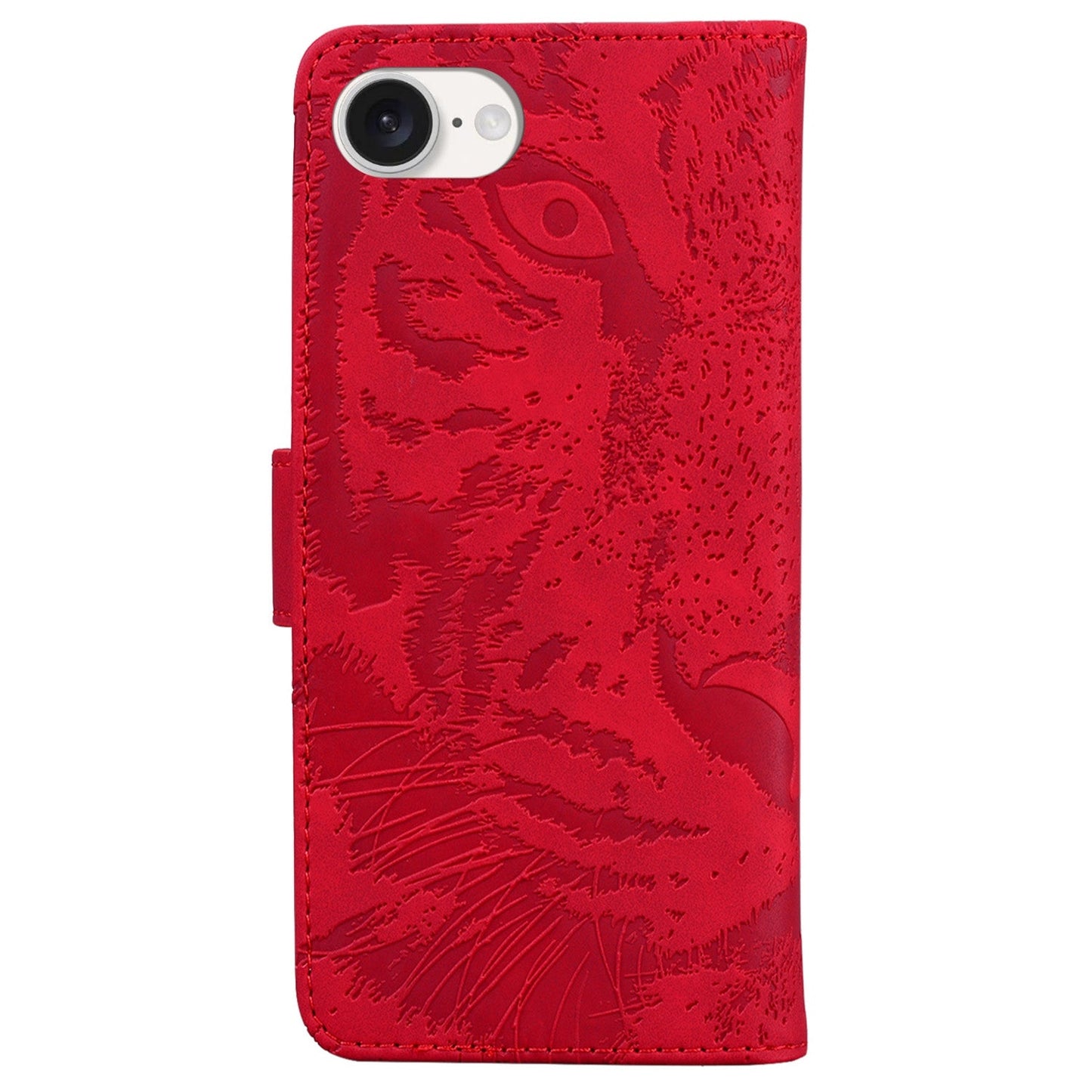 For iPhone 16e Tiger Embossing Pattern Leather Phone Case(Red)