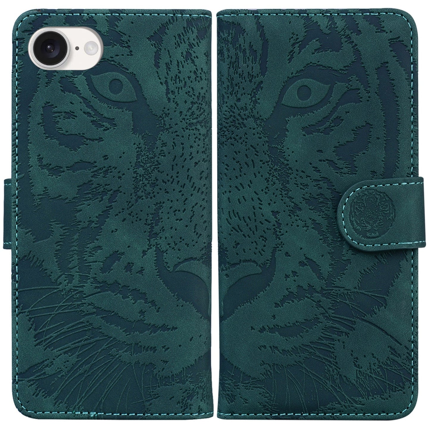 For iPhone 16e Tiger Embossing Pattern Leather Phone Case(Green)