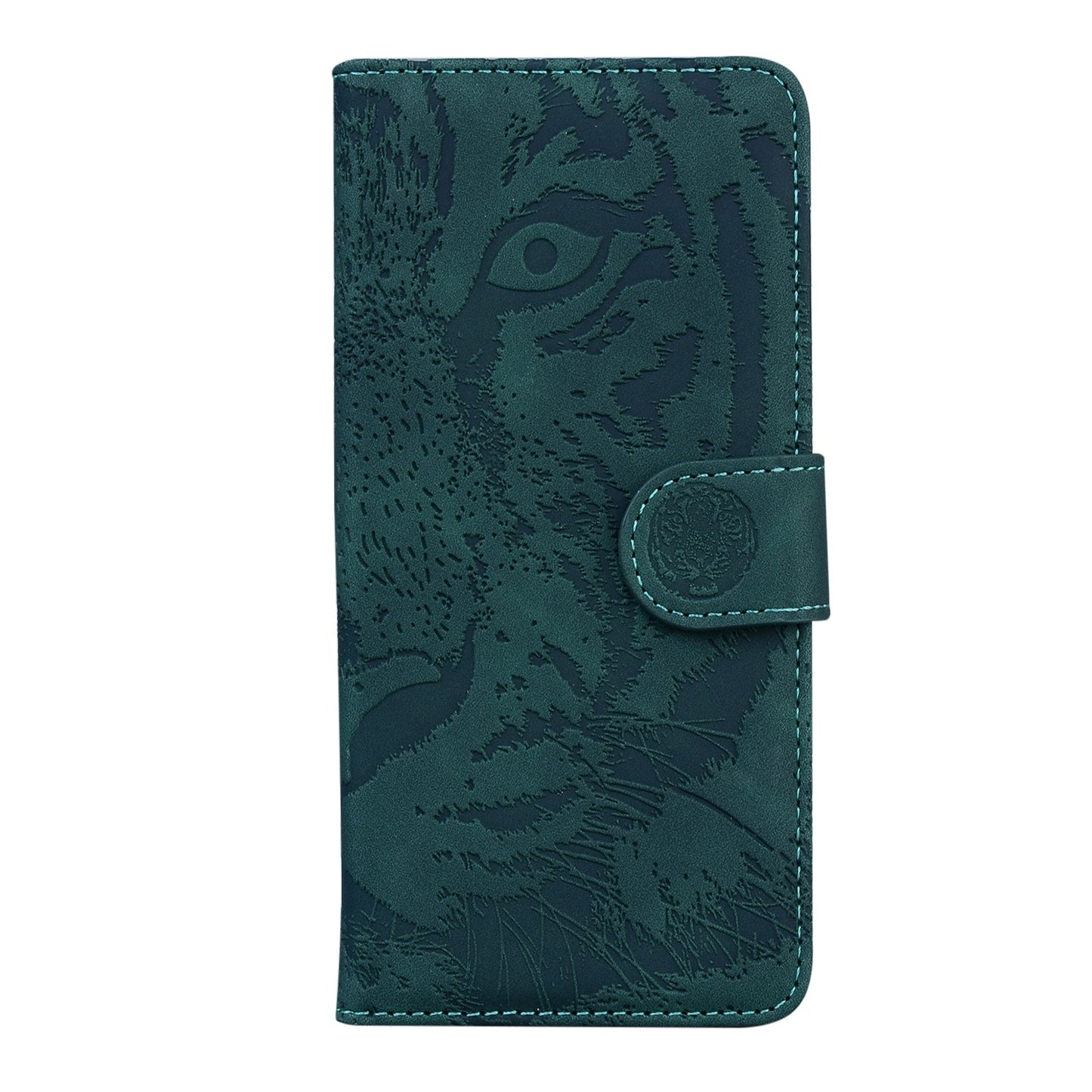 For iPhone 16e Tiger Embossing Pattern Leather Phone Case(Green)