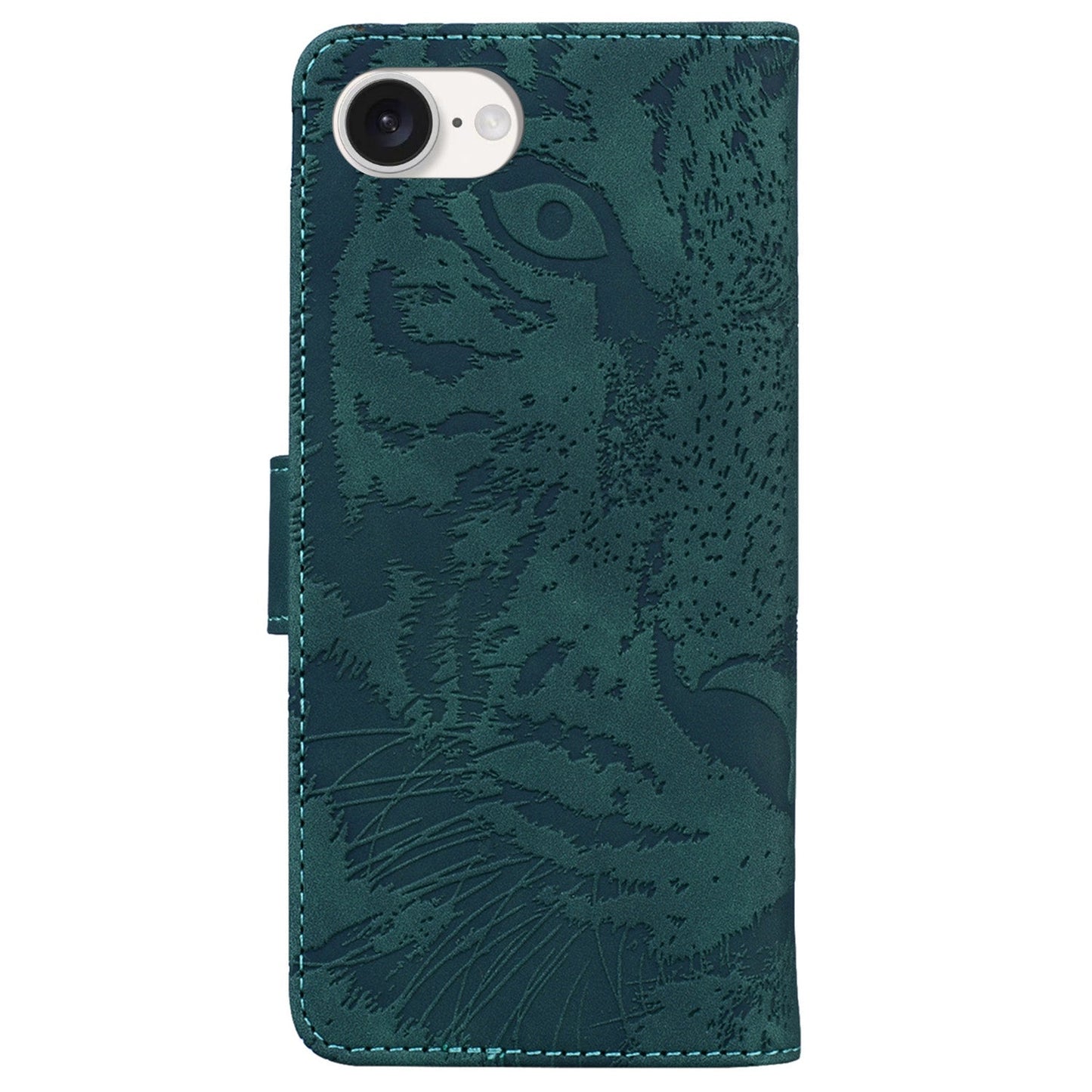 For iPhone 16e Tiger Embossing Pattern Leather Phone Case(Green)