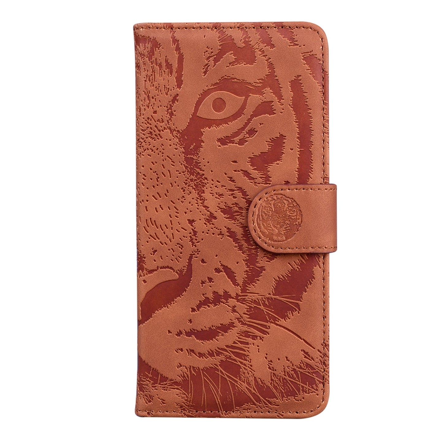 For iPhone 16e Tiger Embossing Pattern Leather Phone Case(Brown)
