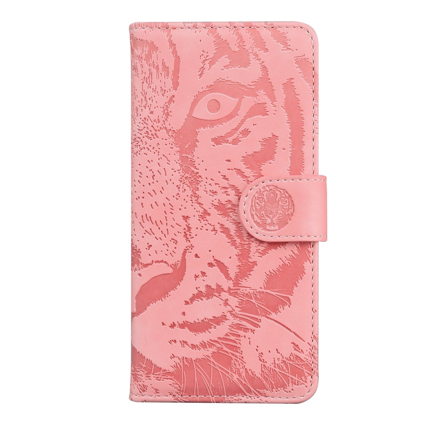 For iPhone 16e Tiger Embossing Pattern Leather Phone Case(Pink)