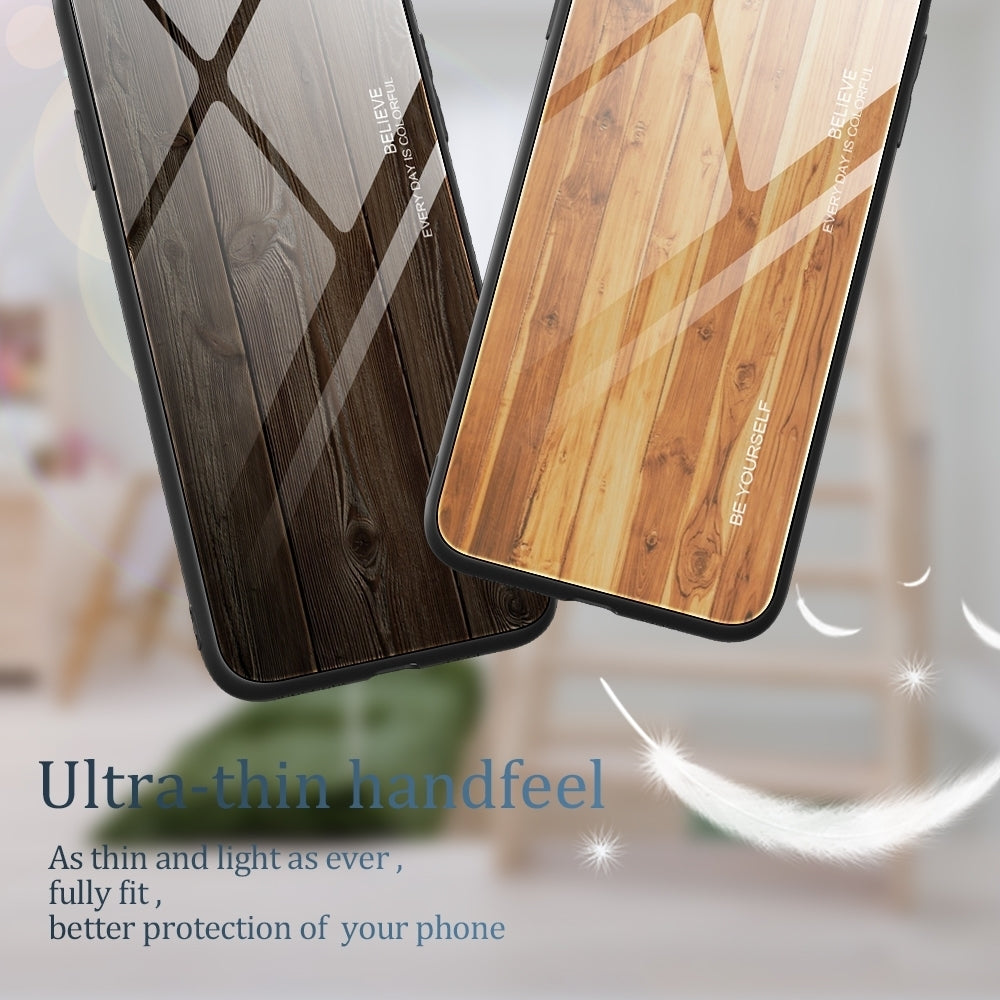 Compatible with iPhone 18 Pro Max & 17 Pro Max Wood Grain Glass Phone Case - Coffee
