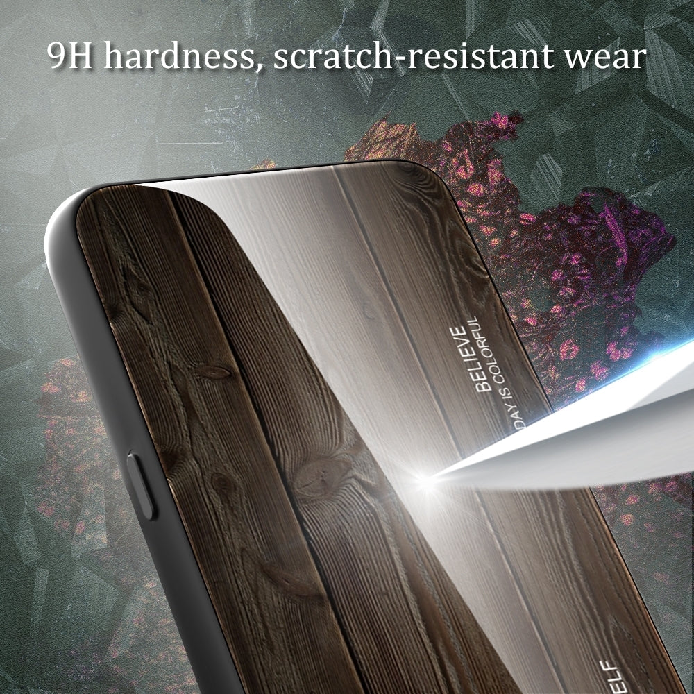 Compatible with iPhone 18 Pro Max & 17 Pro Max Wood Grain Glass Phone Case - Coffee