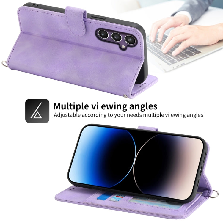 For Samsung Galaxy S24 5G Skin-feel Flowers Embossed Wallet Leather Phone Case(Purple)