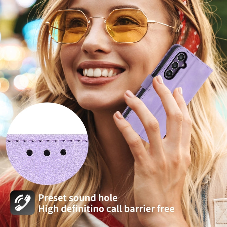 For Samsung Galaxy S24 5G Skin-feel Flowers Embossed Wallet Leather Phone Case(Purple)