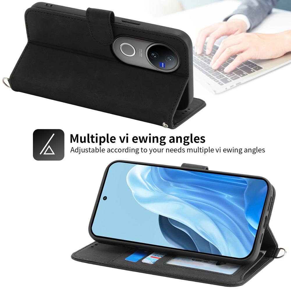 For vivo V50 Skin Feel Flowers Embossed Wallet Leather Phone Case(Black)