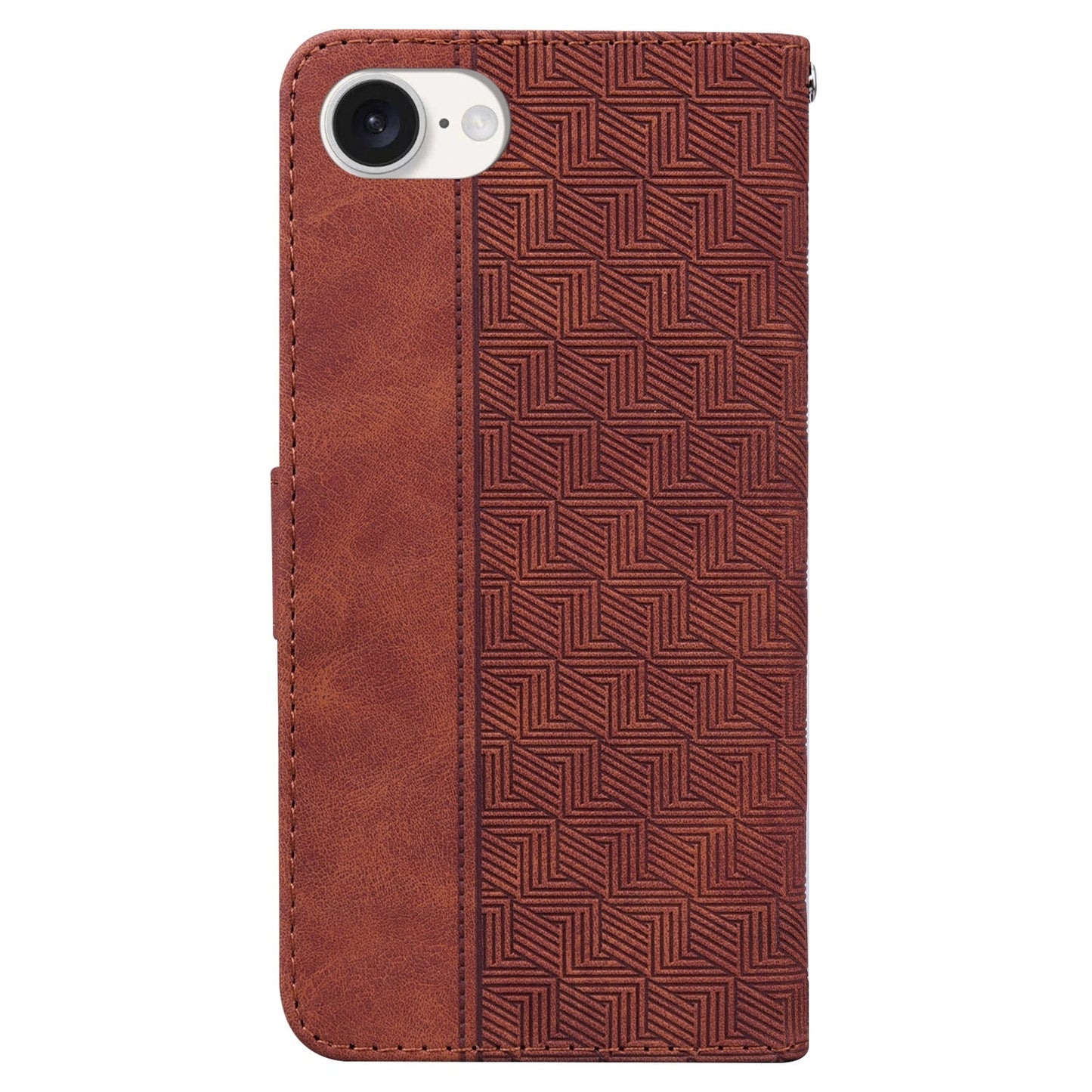 For iPhone 16e Geometric Embossed Leather Phone Case(Brown)