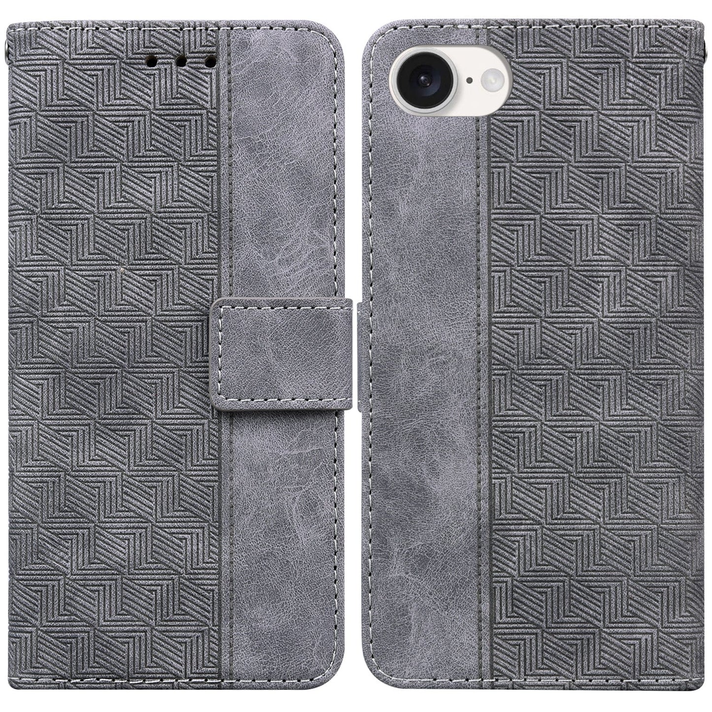 For iPhone 16e Geometric Embossed Leather Phone Case(Grey)
