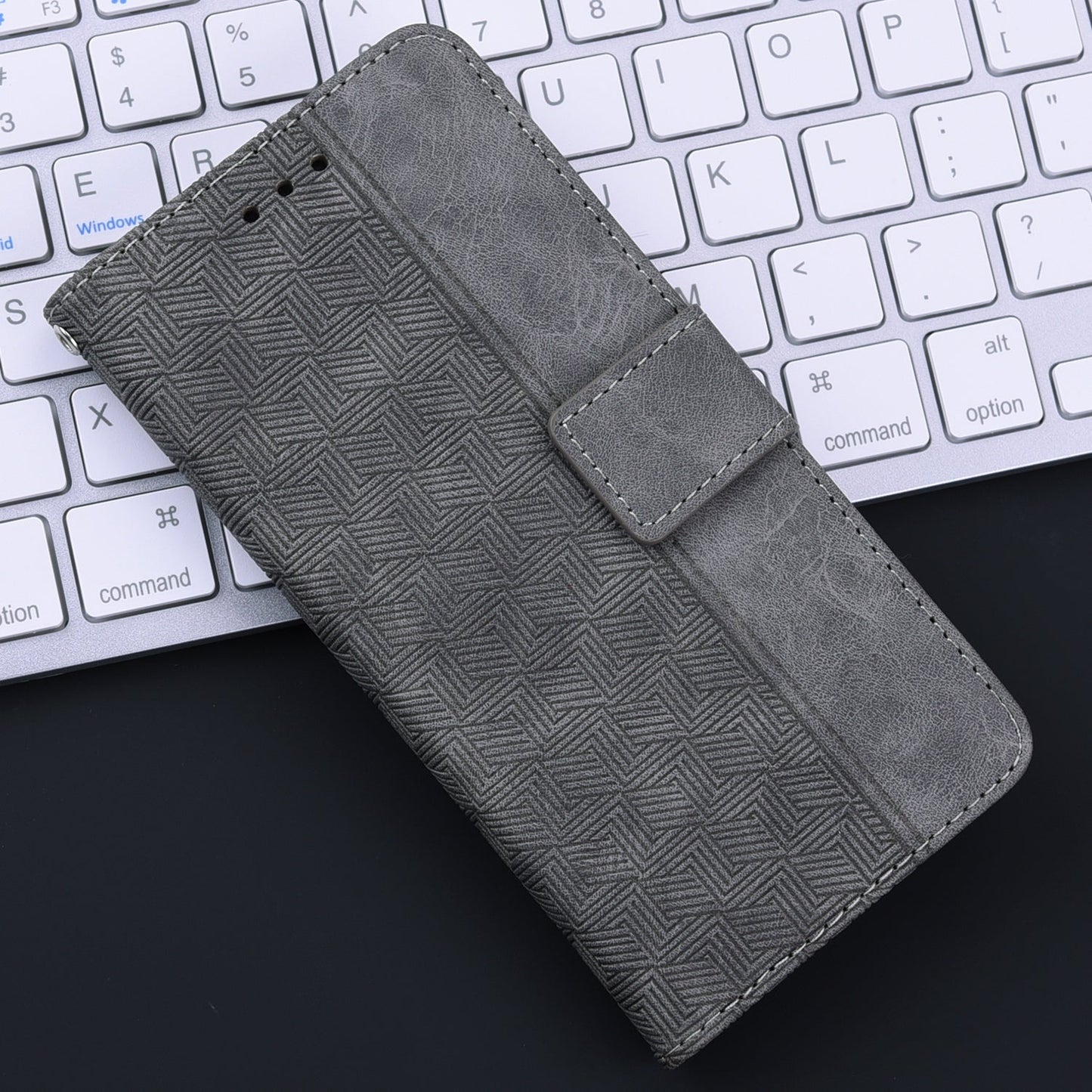 For iPhone 16e Geometric Embossed Leather Phone Case(Grey)