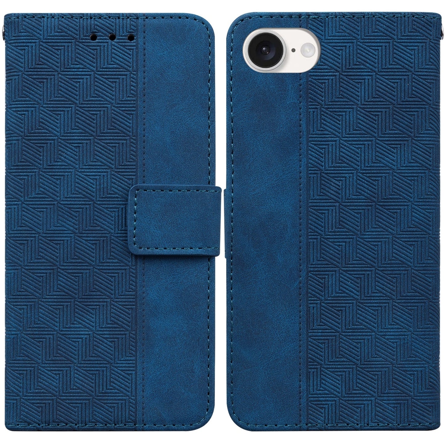 For iPhone 16e Geometric Embossed Leather Phone Case(Blue)
