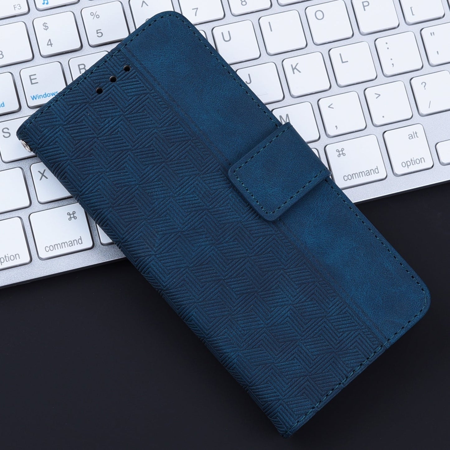 For iPhone 16e Geometric Embossed Leather Phone Case(Blue)